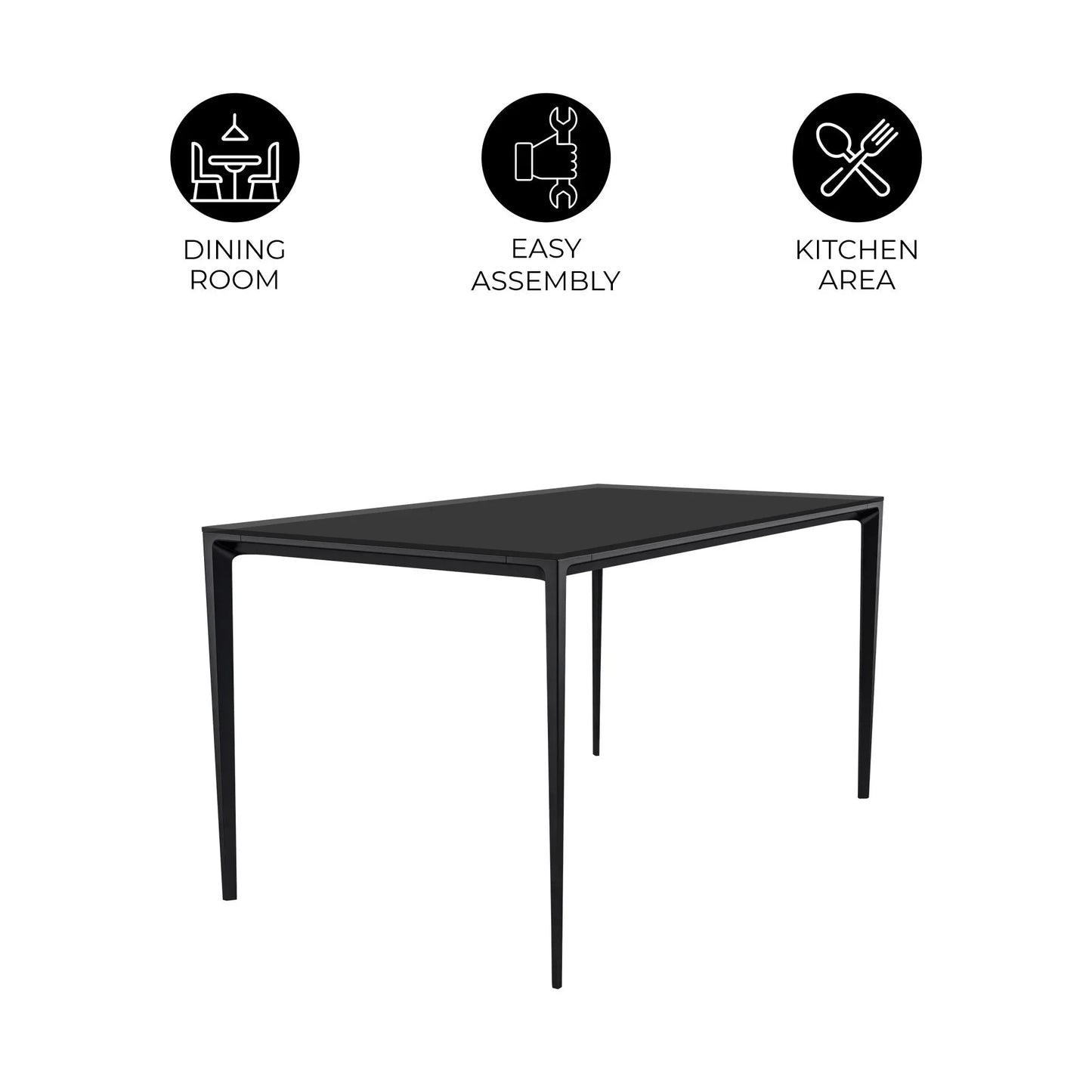 Avo Rectangular Dining Table with a Sintered Stone or Glass Tabletop in Black Aluminum - Elax Furniture