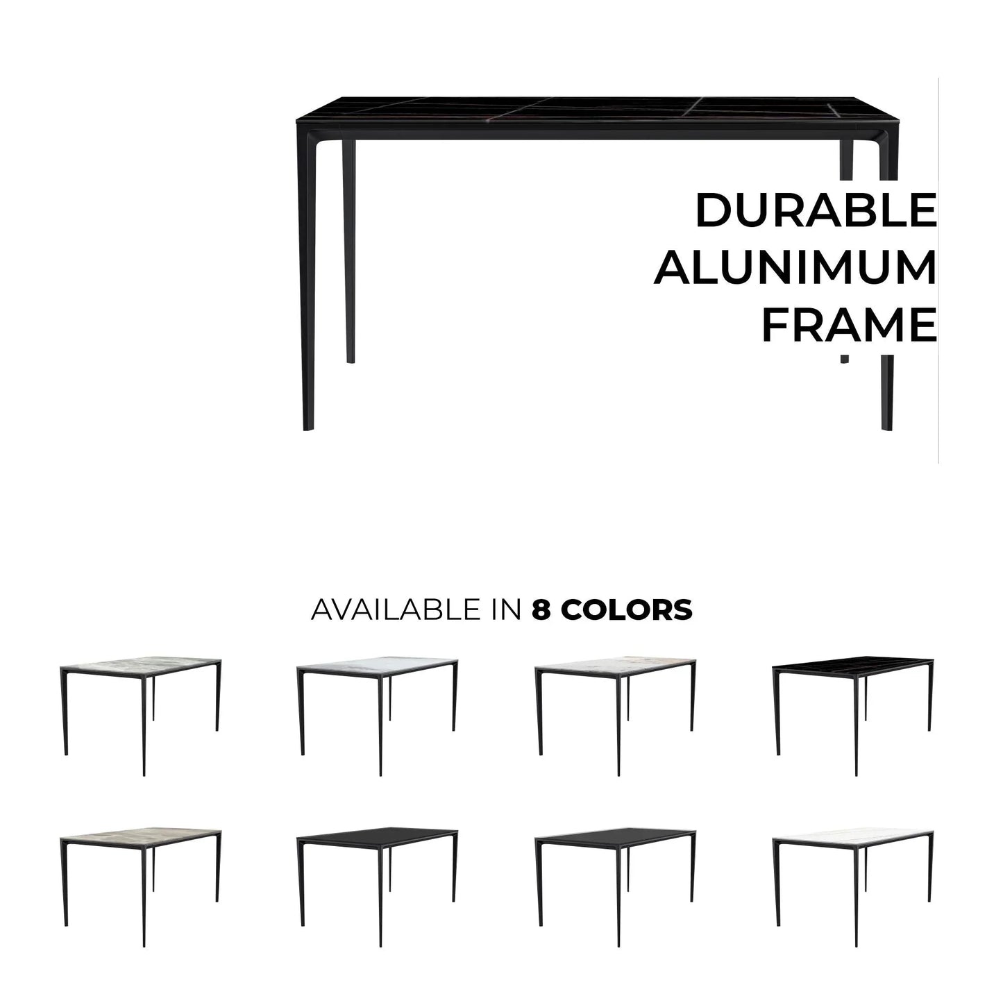 Avo Rectangular Dining Table with a Sintered Stone or Glass Tabletop in Black Aluminum - Elax Furniture