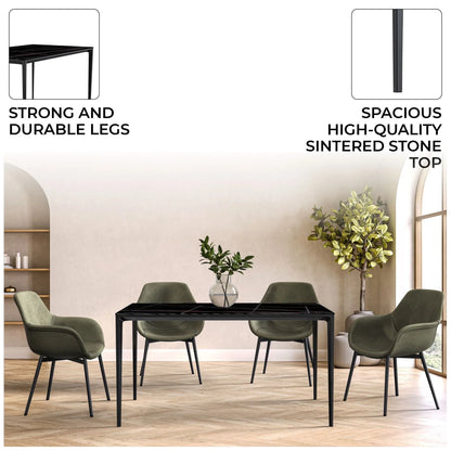 Avo Rectangular Dining Table with a Sintered Stone or Glass Tabletop in Black Aluminum - Elax Furniture