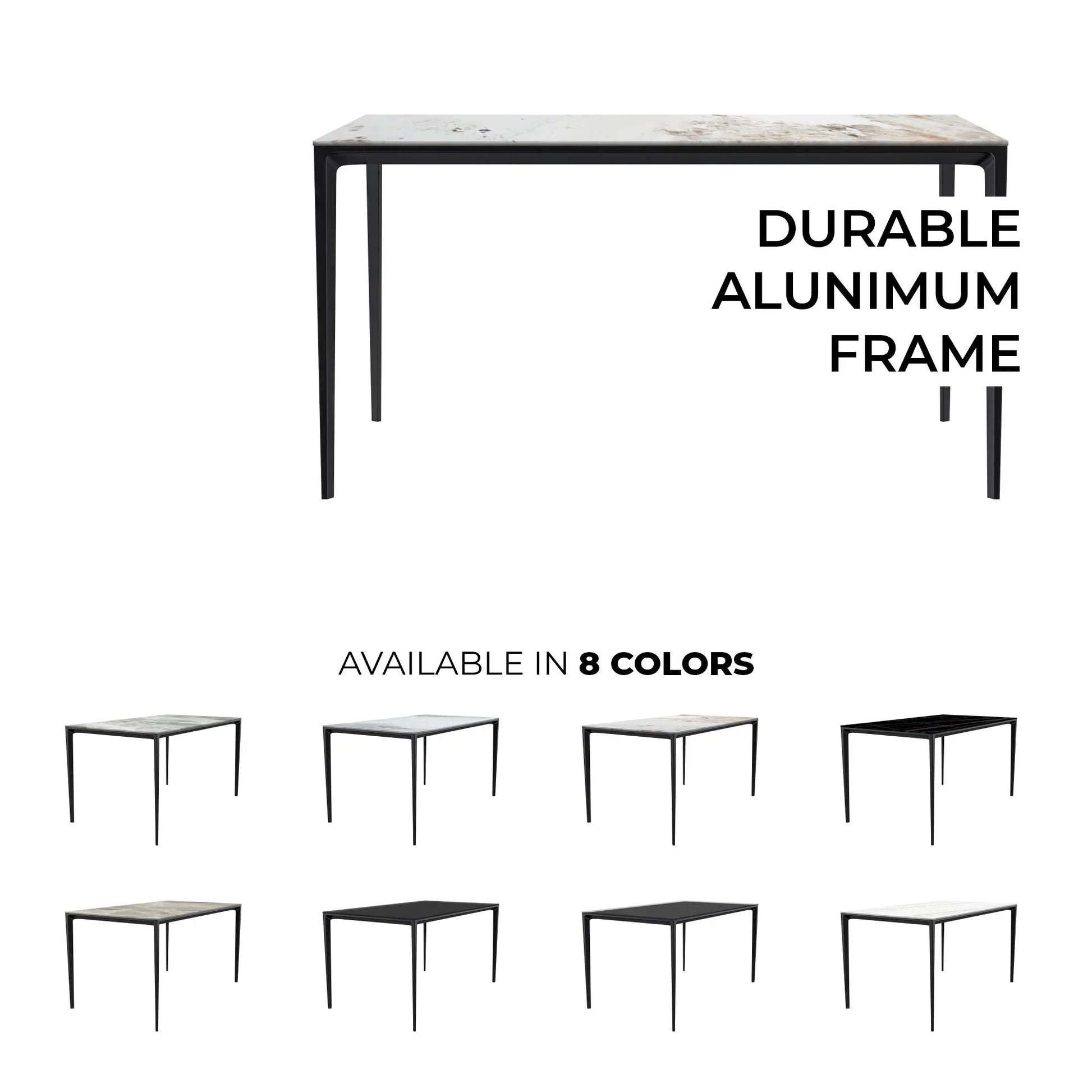 Avo Rectangular Dining Table with a Sintered Stone or Glass Tabletop in Black Aluminum - Elax Furniture