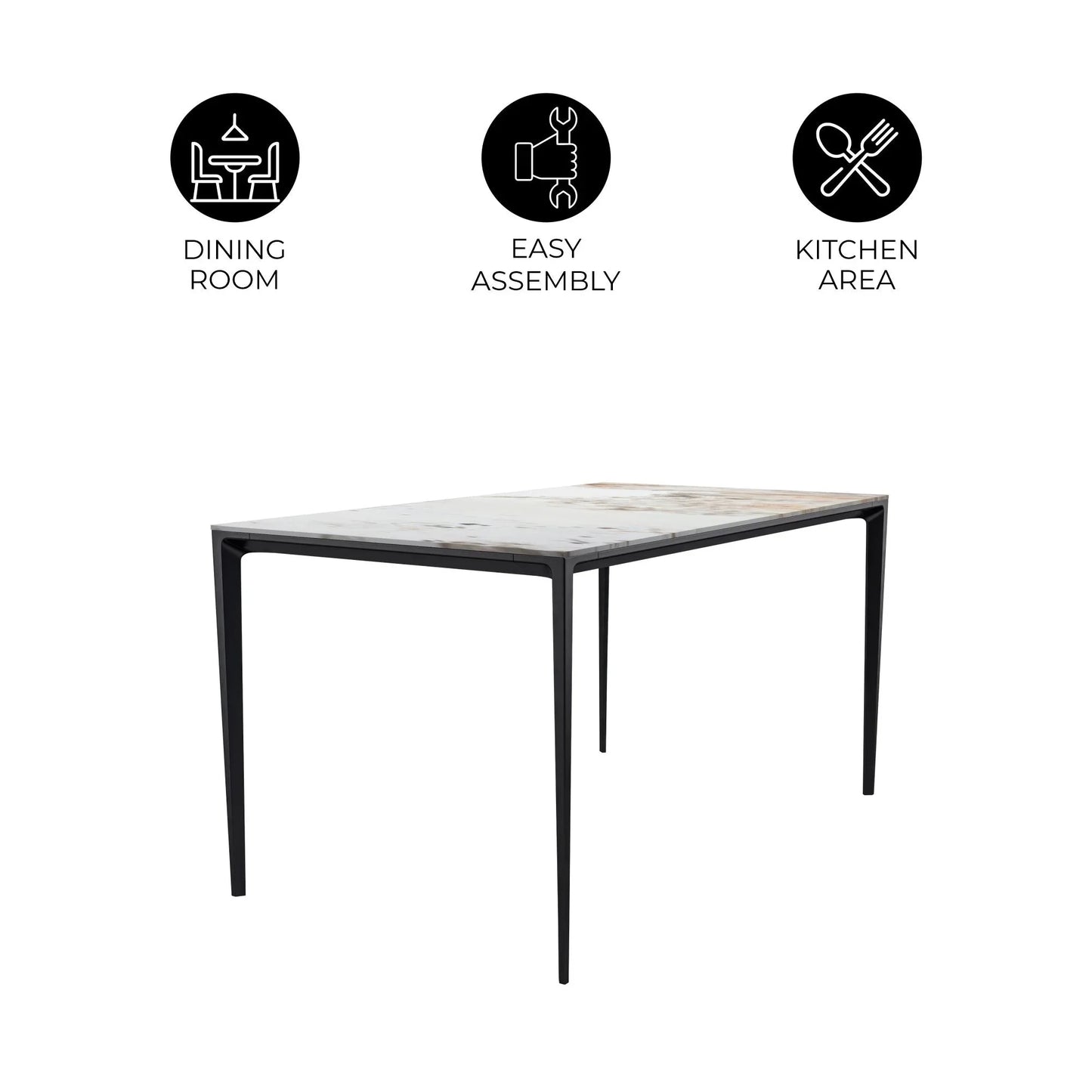 Avo Rectangular Dining Table with a Sintered Stone or Glass Tabletop in Black Aluminum - Elax Furniture