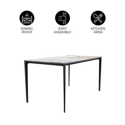Avo Rectangular Dining Table with a Sintered Stone or Glass Tabletop in Black Aluminum - Elax Furniture