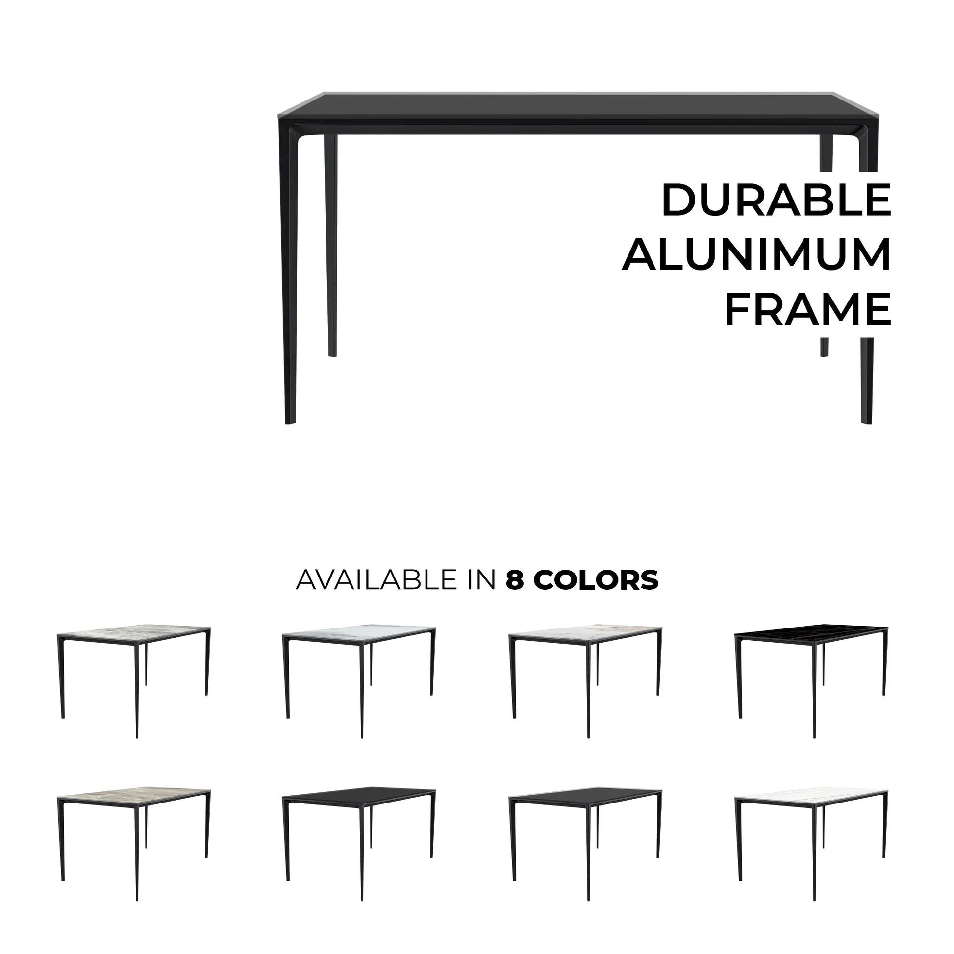 Avo Rectangular Dining Table with a Sintered Stone or Glass Tabletop in Black Aluminum - Elax Furniture