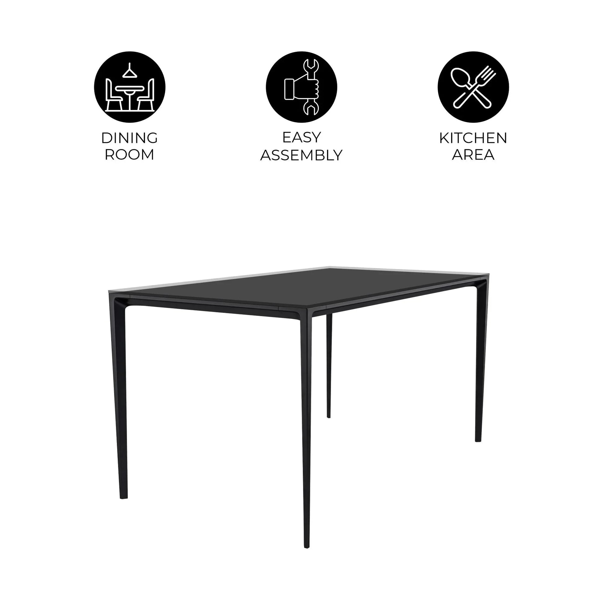 Avo Rectangular Dining Table with a Sintered Stone or Glass Tabletop in Black Aluminum - Elax Furniture