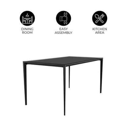 Avo Rectangular Dining Table with a Sintered Stone or Glass Tabletop in Black Aluminum - Elax Furniture