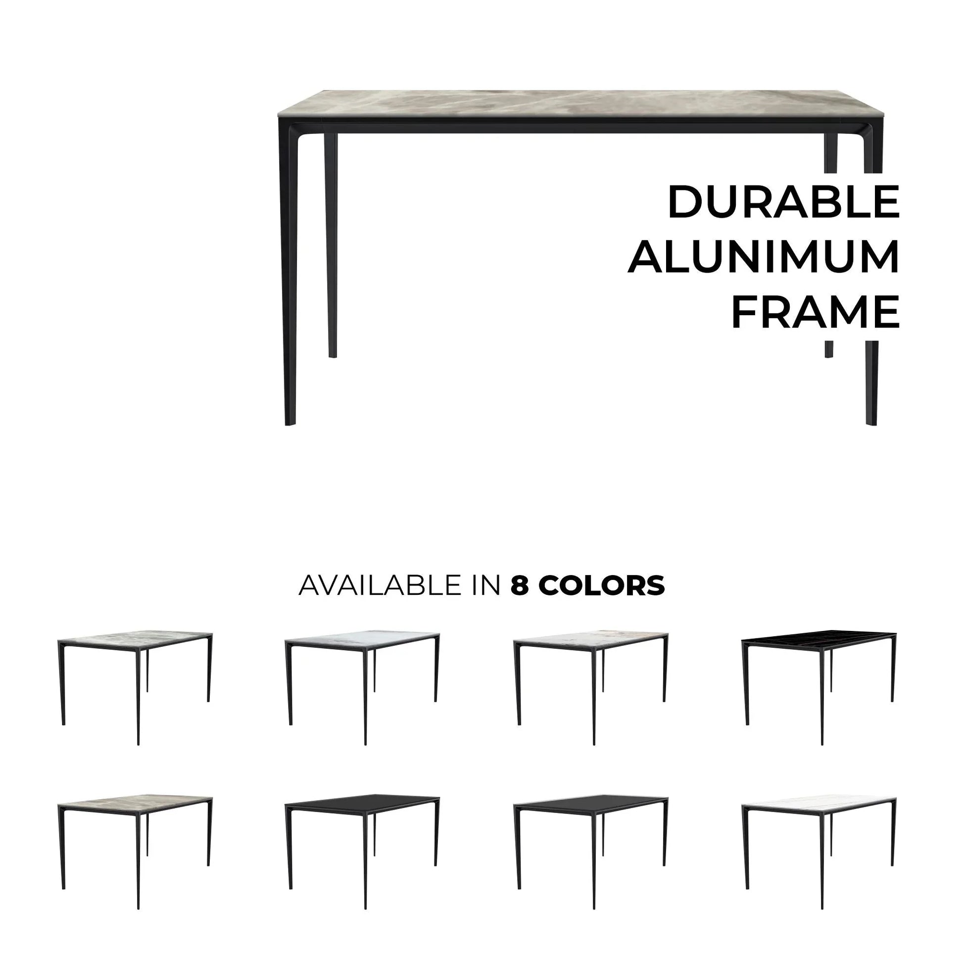 Avo Rectangular Dining Table with a Sintered Stone or Glass Tabletop in Black Aluminum - Elax Furniture