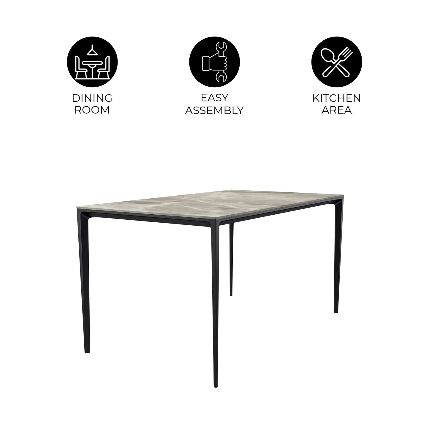 Avo Rectangular Dining Table with a Sintered Stone or Glass Tabletop in Black Aluminum - Elax Furniture