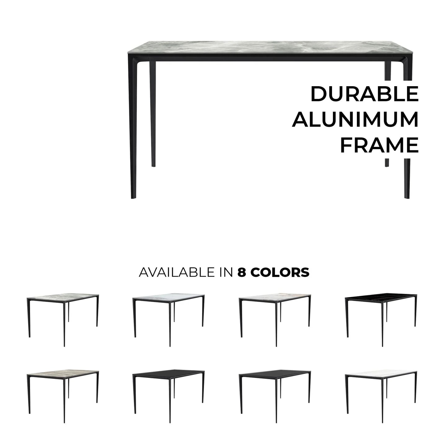 Avo Rectangular Dining Table with a Sintered Stone or Glass Tabletop in Black Aluminum - Elax Furniture