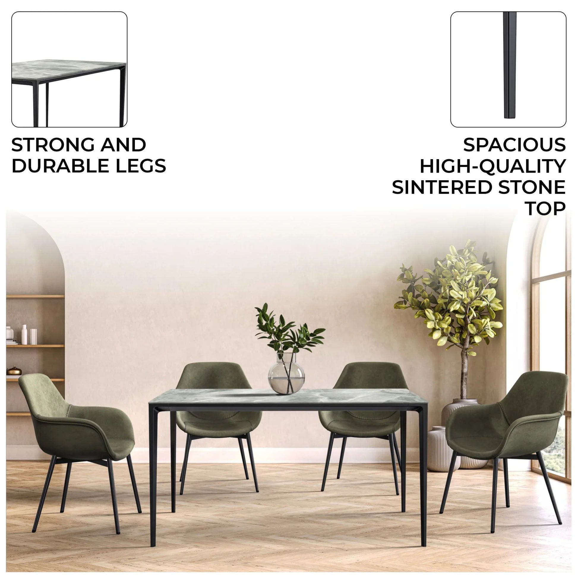 Avo Rectangular Dining Table with a Sintered Stone or Glass Tabletop in Black Aluminum - Elax Furniture
