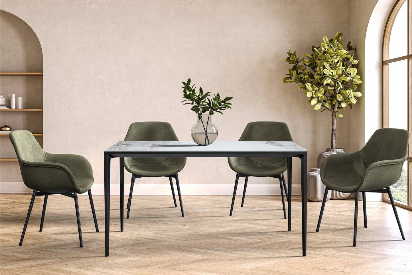 Avo Rectangular Dining Table with a Sintered Stone or Glass Tabletop in Black Aluminum - Elax Furniture