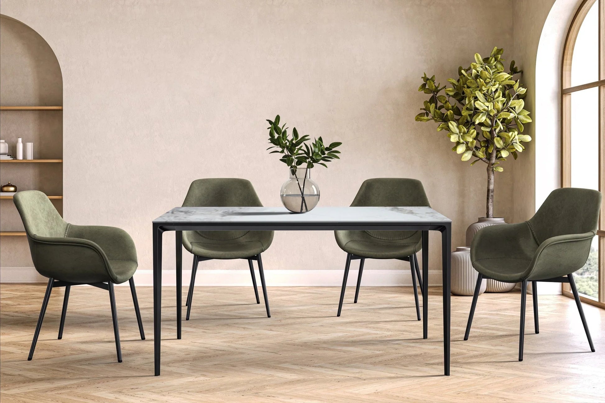 Avo Rectangular Dining Table with a Sintered Stone or Glass Tabletop in Black Aluminum - Elax Furniture