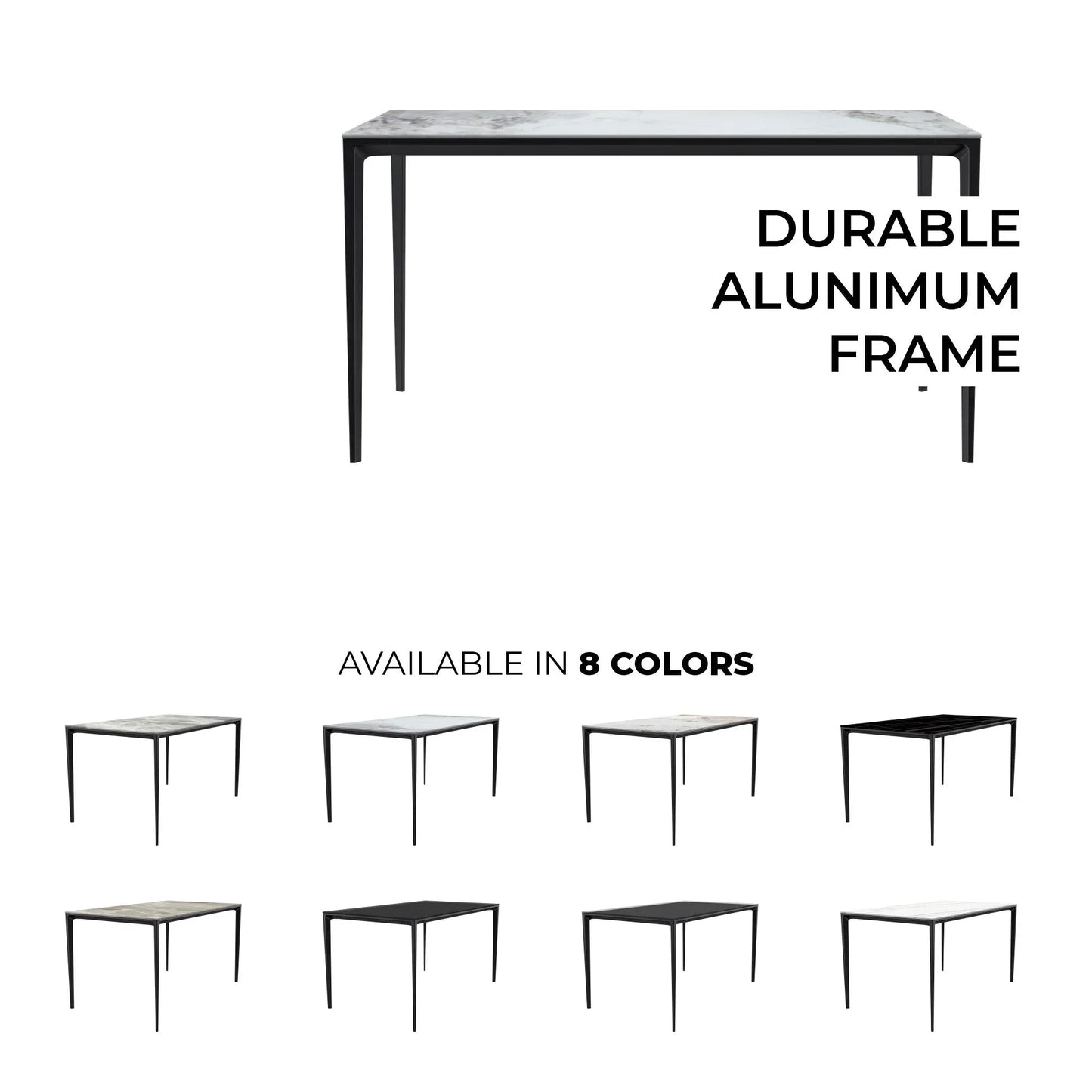 Avo Rectangular Dining Table with a Sintered Stone or Glass Tabletop in Black Aluminum - Elax Furniture