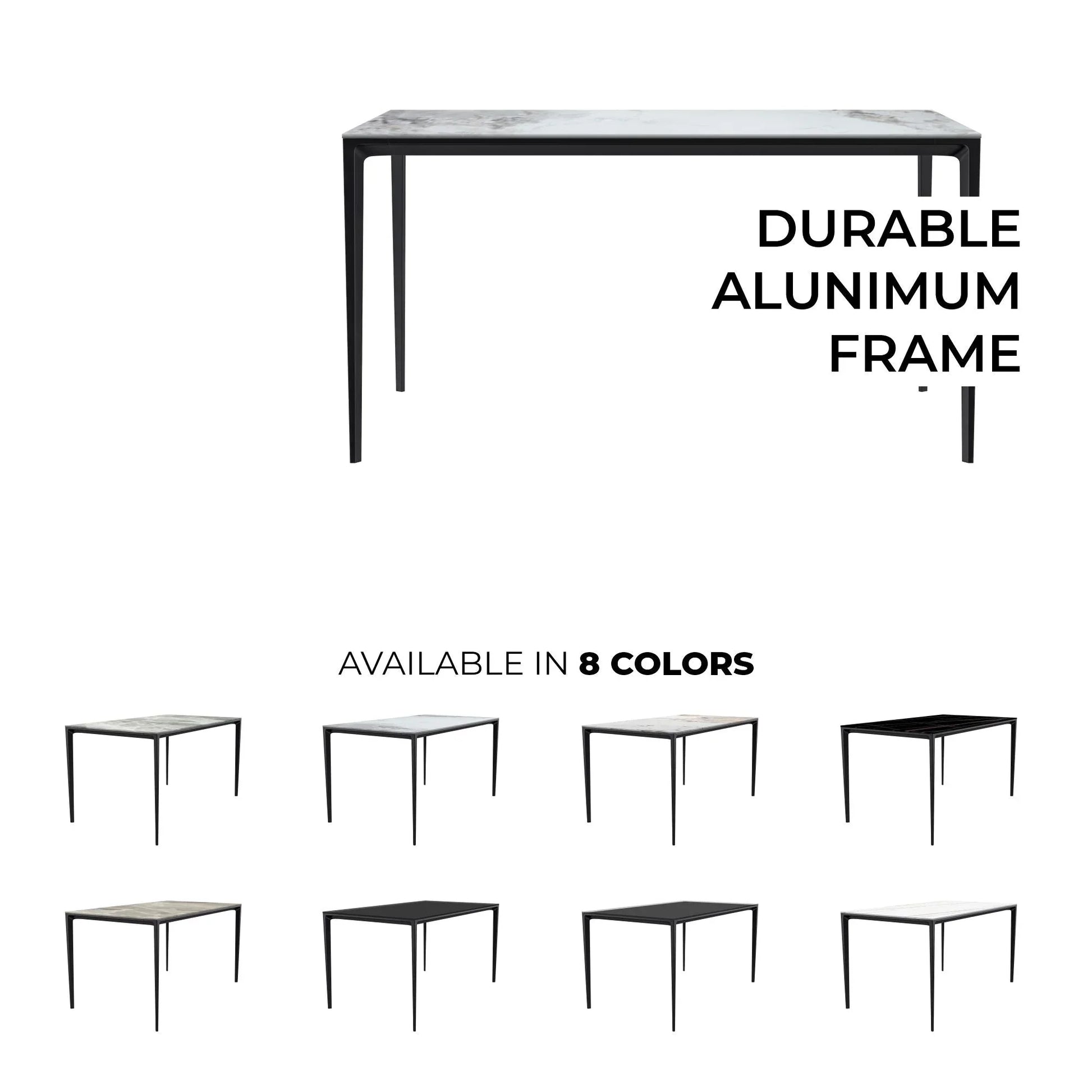 Avo Rectangular Dining Table with a Sintered Stone or Glass Tabletop in Black Aluminum - Elax Furniture