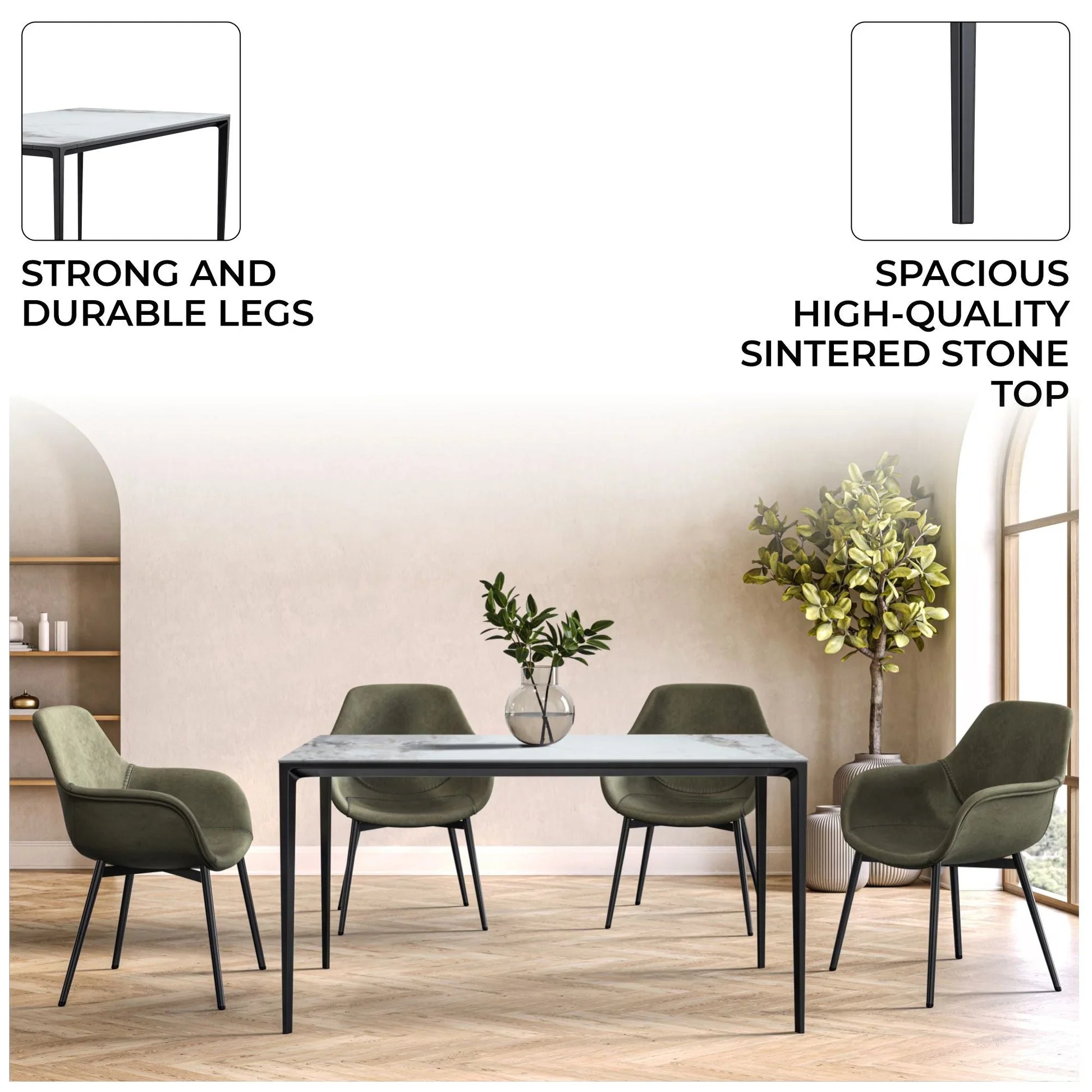 Avo Rectangular Dining Table with a Sintered Stone or Glass Tabletop in Black Aluminum - Elax Furniture