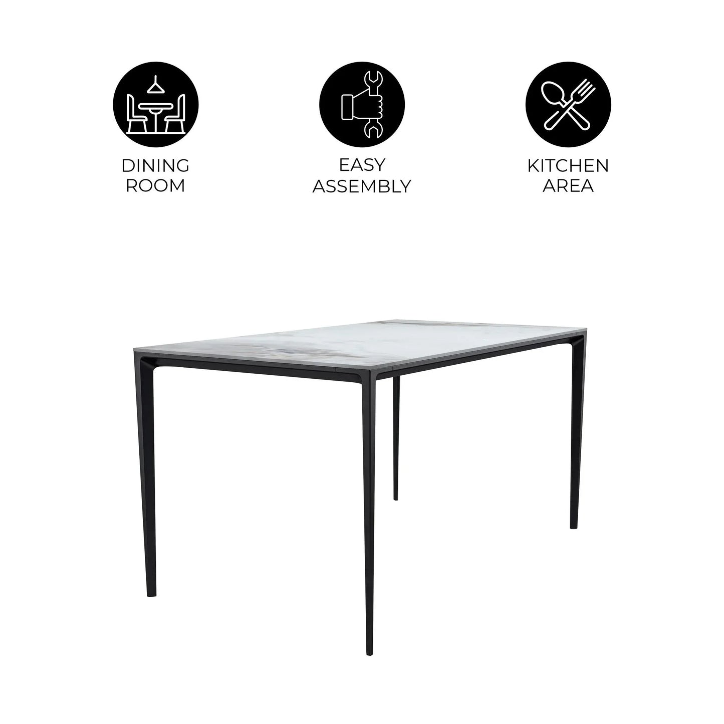 Avo Rectangular Dining Table with a Sintered Stone or Glass Tabletop in Black Aluminum - Elax Furniture
