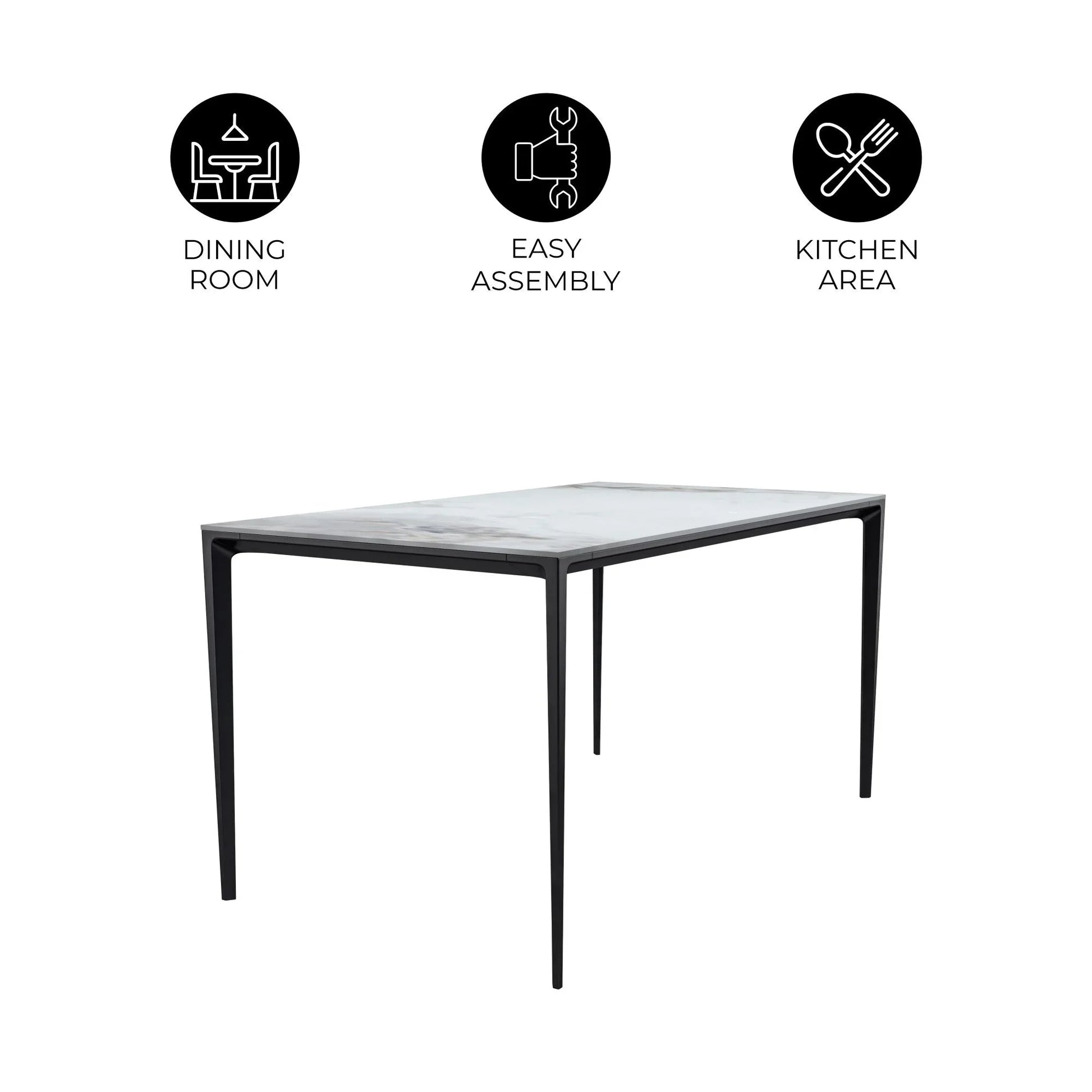 Avo Rectangular Dining Table with a Sintered Stone or Glass Tabletop in Black Aluminum - Elax Furniture
