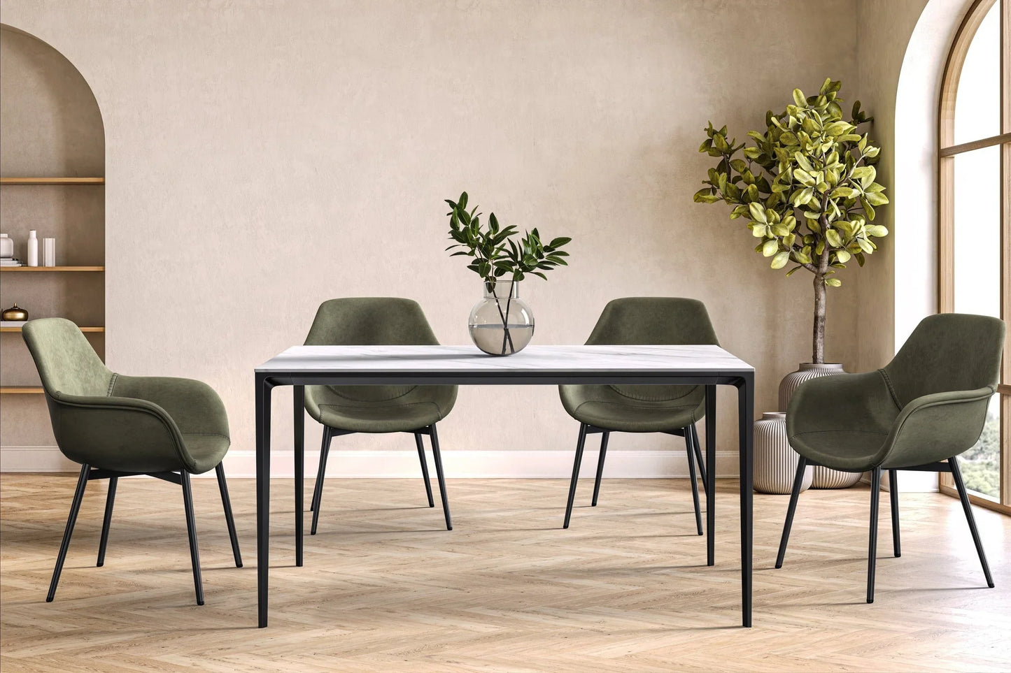 Avo Rectangular Dining Table with a Sintered Stone or Glass Tabletop in Black Aluminum - Elax Furniture