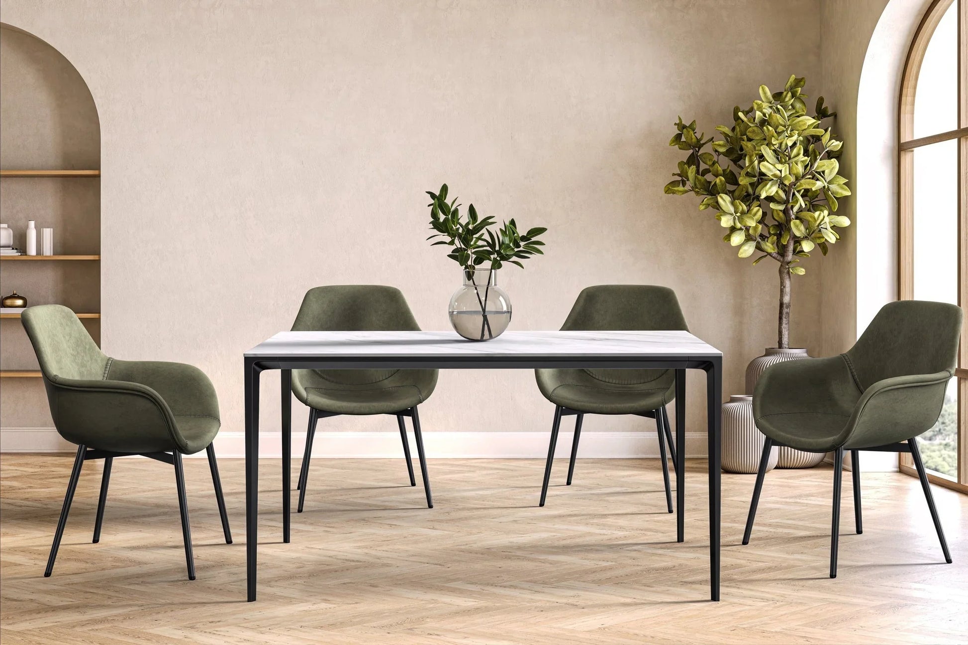 Avo Rectangular Dining Table with a Sintered Stone or Glass Tabletop in Black Aluminum - Elax Furniture