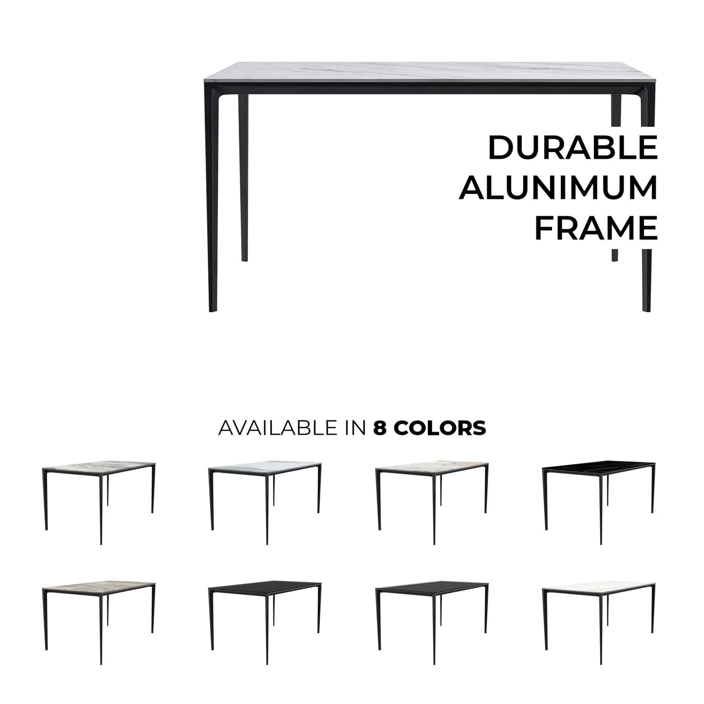 Avo Rectangular Dining Table with a Sintered Stone or Glass Tabletop in Black Aluminum - Elax Furniture