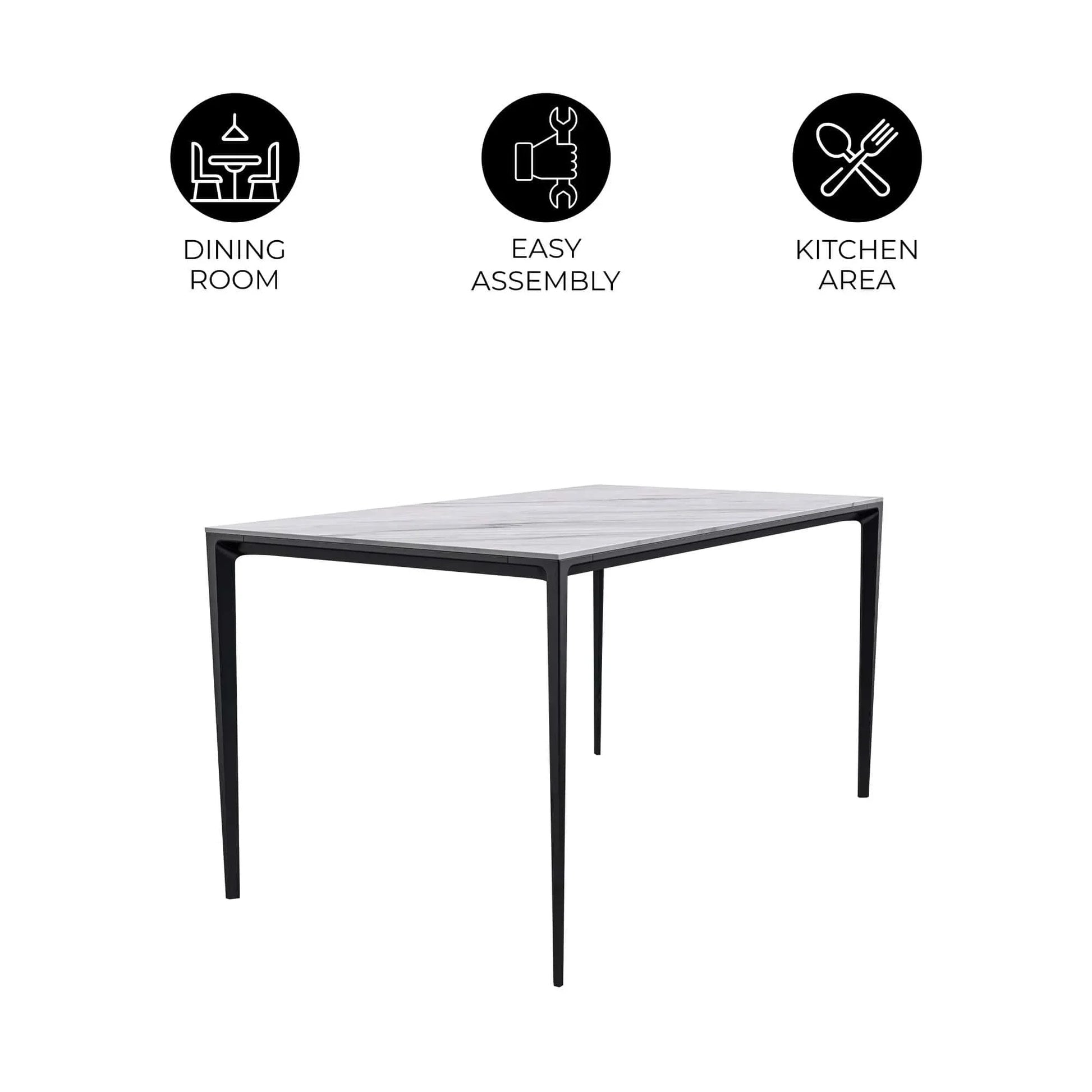 Avo Rectangular Dining Table with a Sintered Stone or Glass Tabletop in Black Aluminum - Elax Furniture
