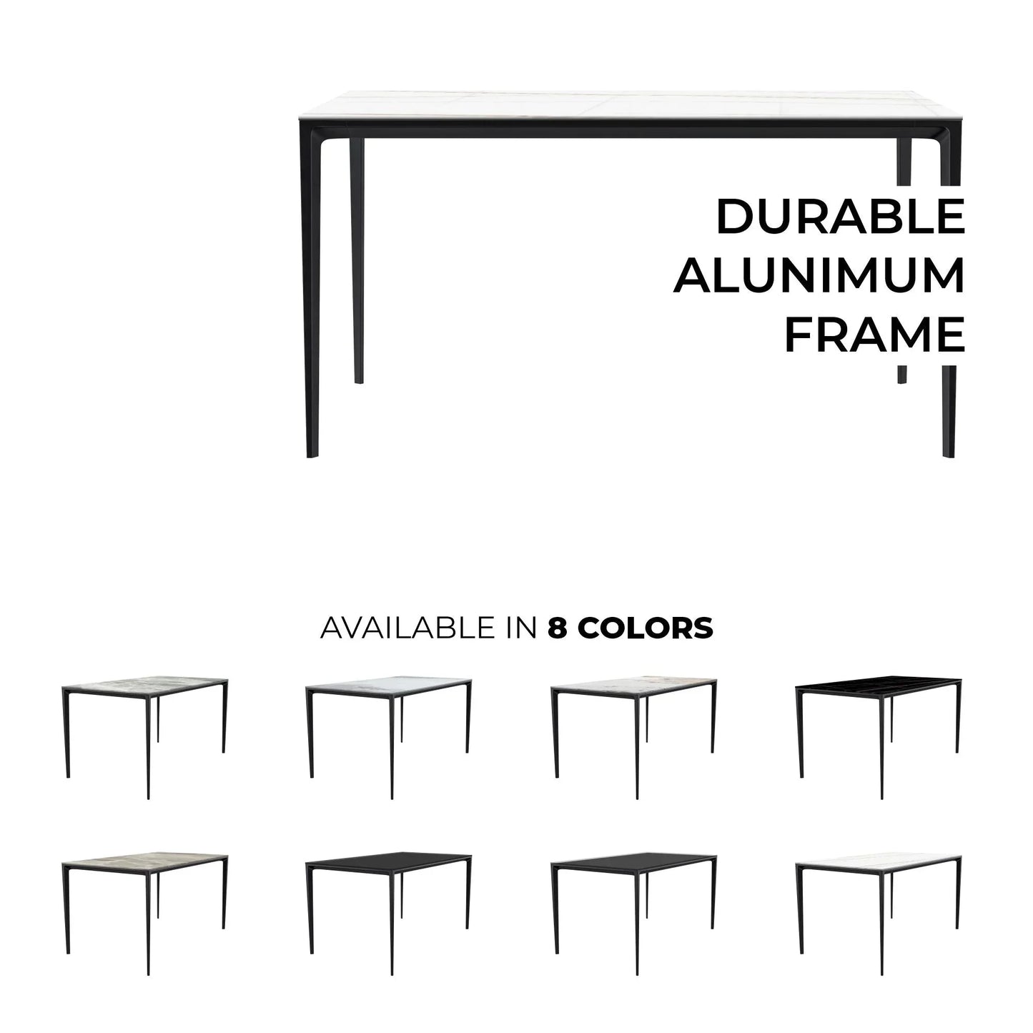 Avo Rectangular Dining Table with a Sintered Stone or Glass Tabletop in Black Aluminum - Elax Furniture