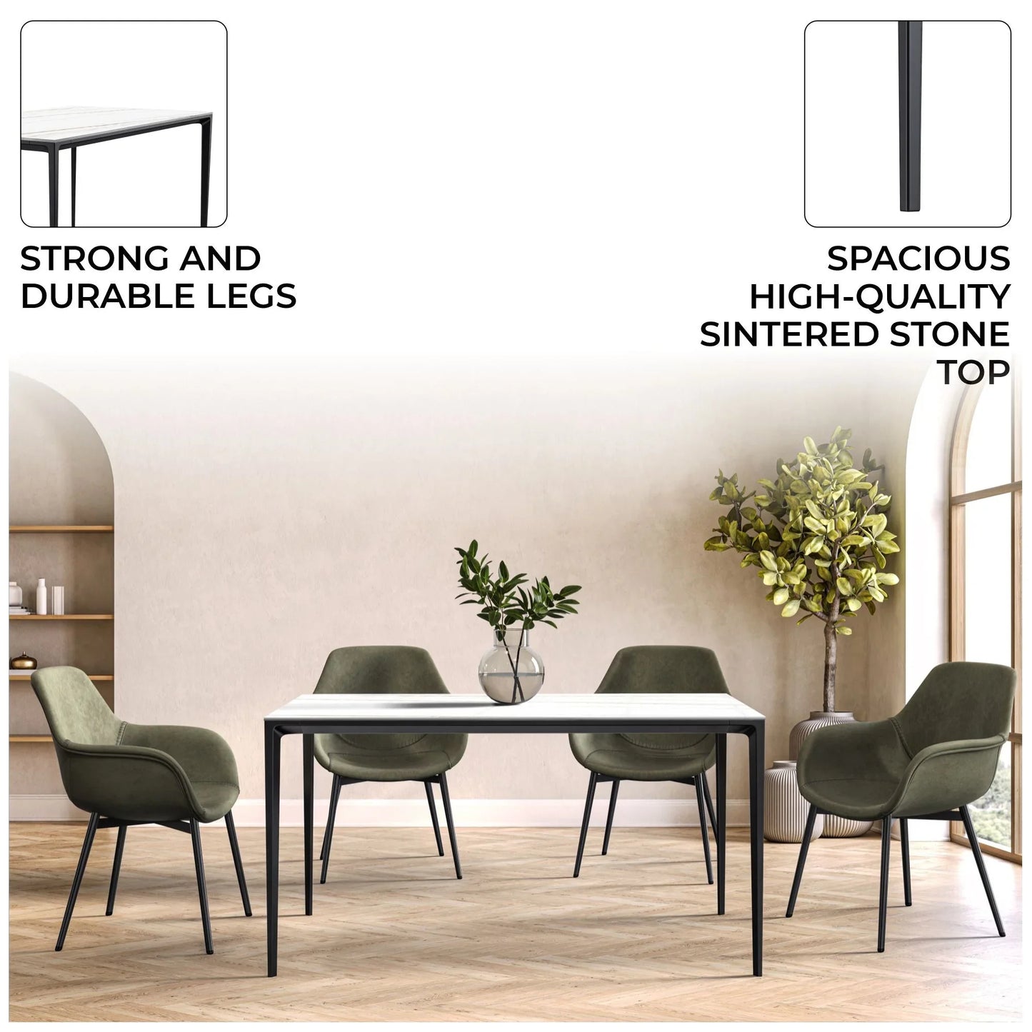 Avo Rectangular Dining Table with a Sintered Stone or Glass Tabletop in Black Aluminum - Elax Furniture