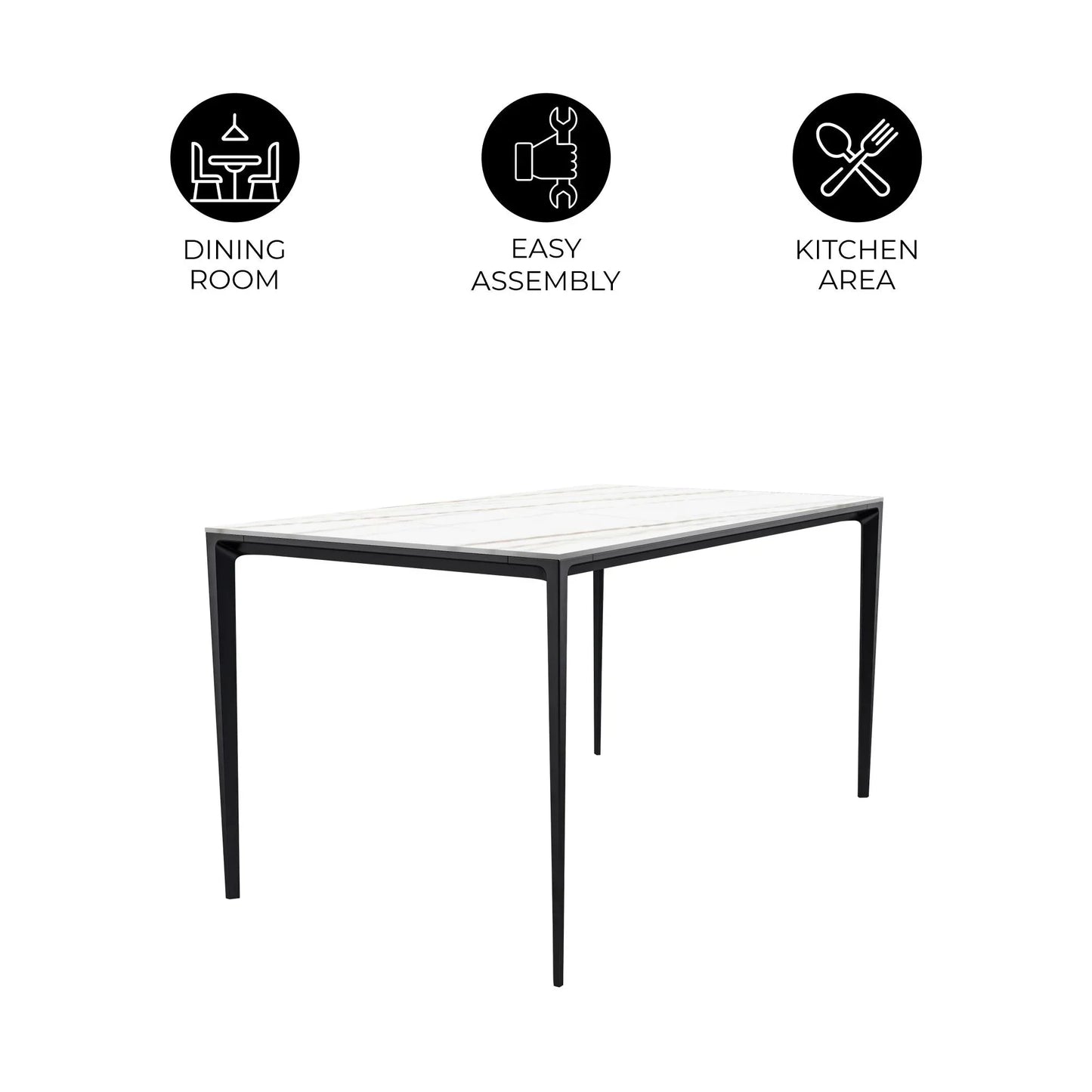 Avo Rectangular Dining Table with a Sintered Stone or Glass Tabletop in Black Aluminum - Elax Furniture