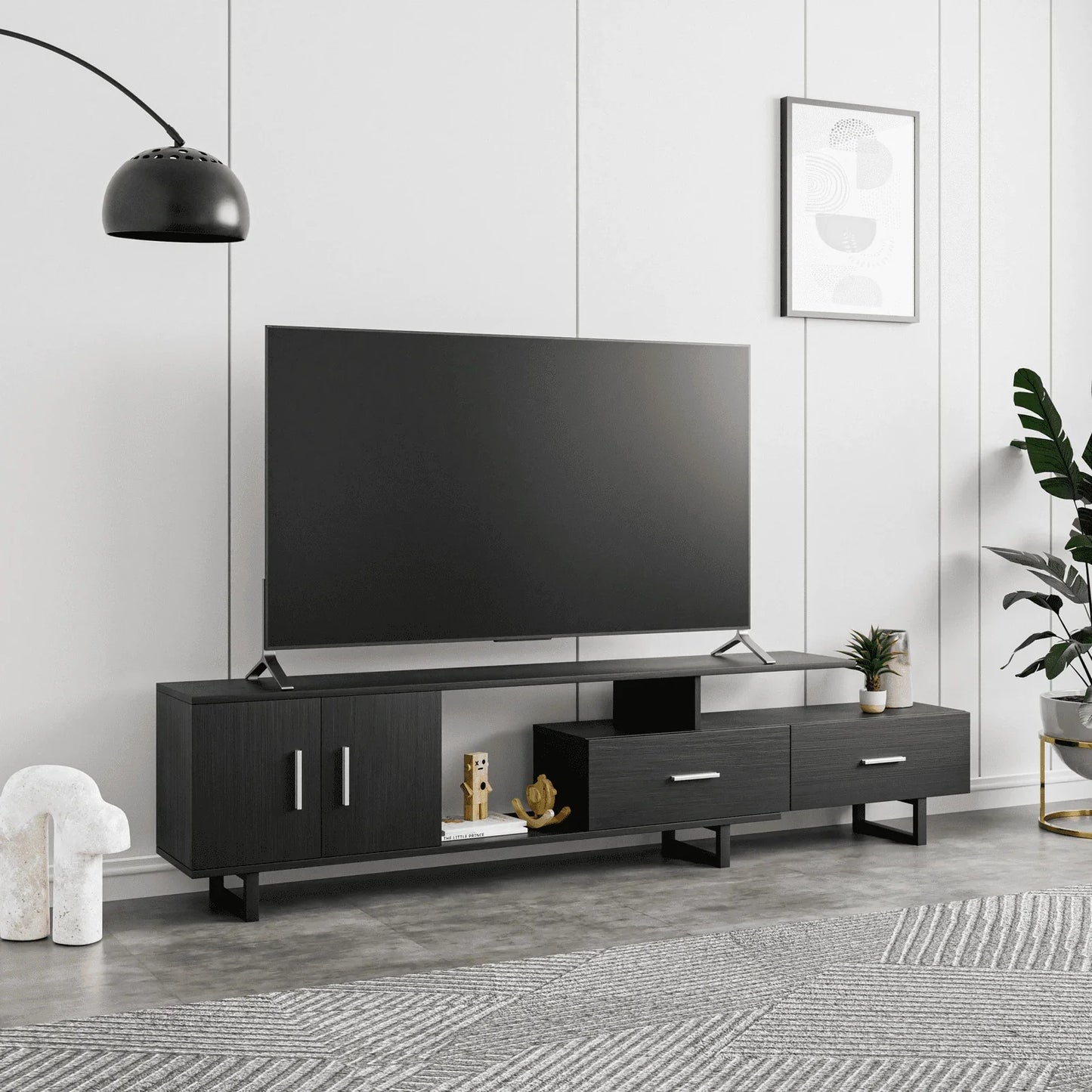 Avery Mid-Century Modern TV Stand with MDF Cabinet and Powder Coated Steel Legs - Elax Furniture