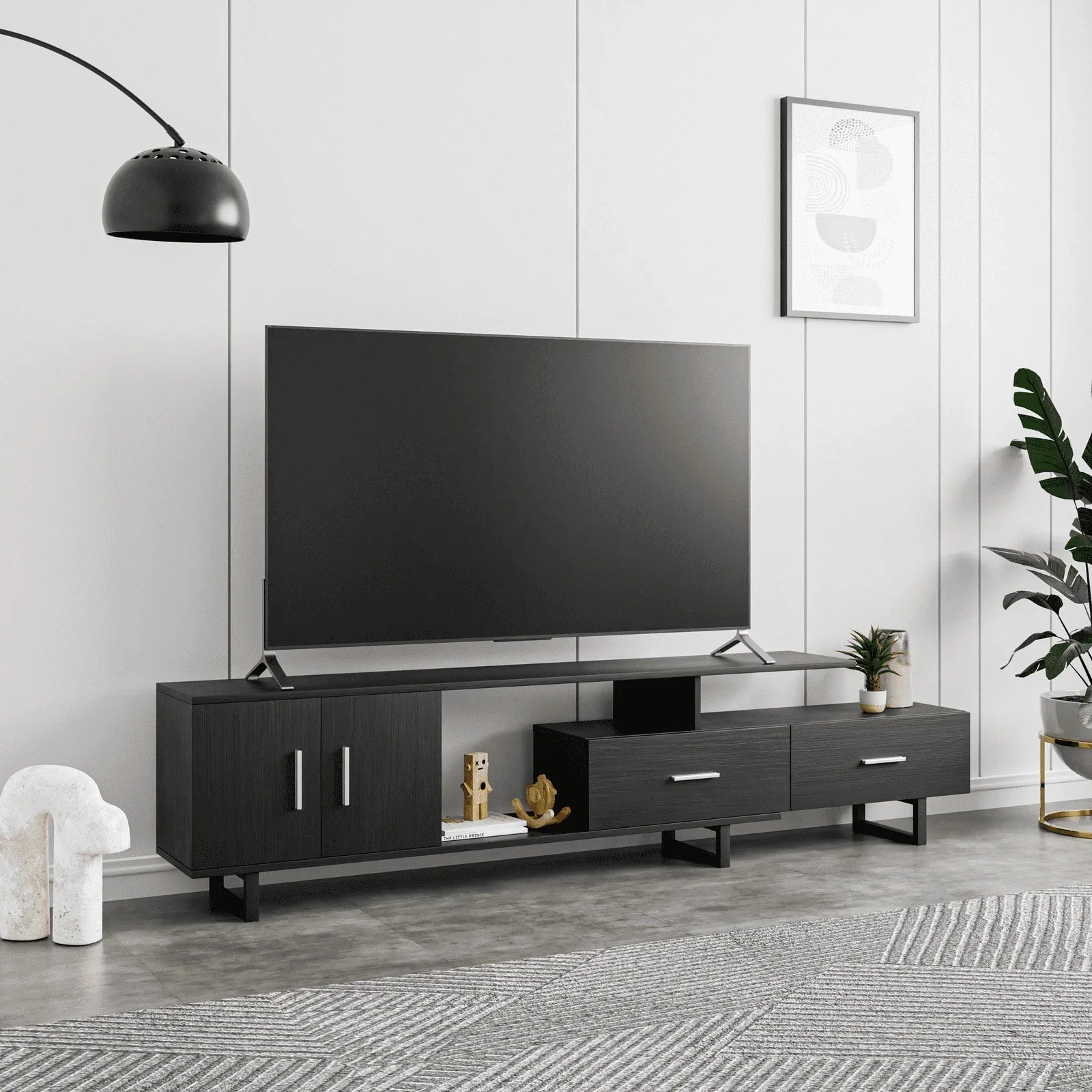 Avery Mid-Century Modern TV Stand with MDF Cabinet and Powder Coated Steel Legs - Elax Furniture
