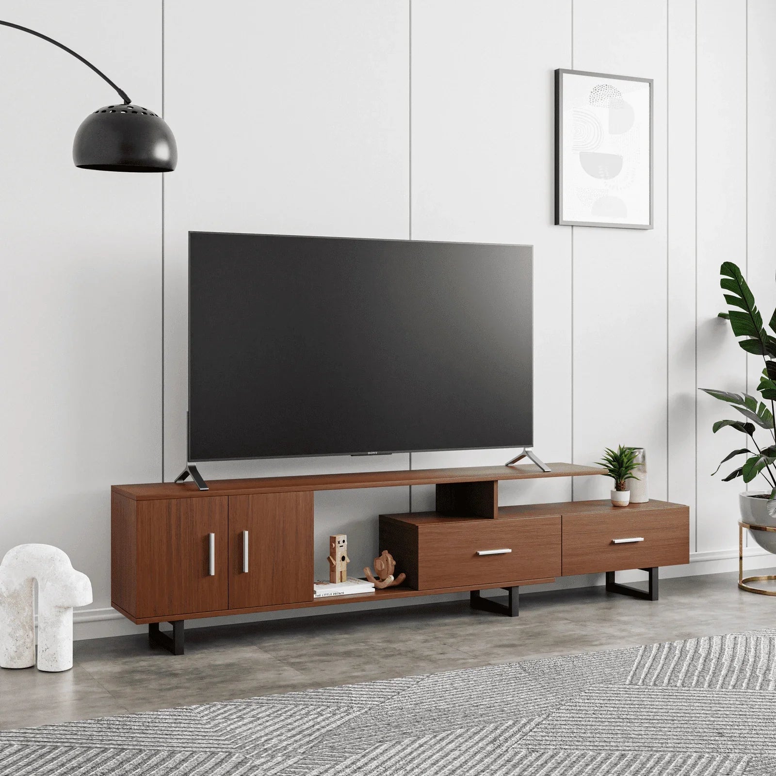 Avery Mid-Century Modern TV Stand with MDF Cabinet and Powder Coated Steel Legs - Elax Furniture