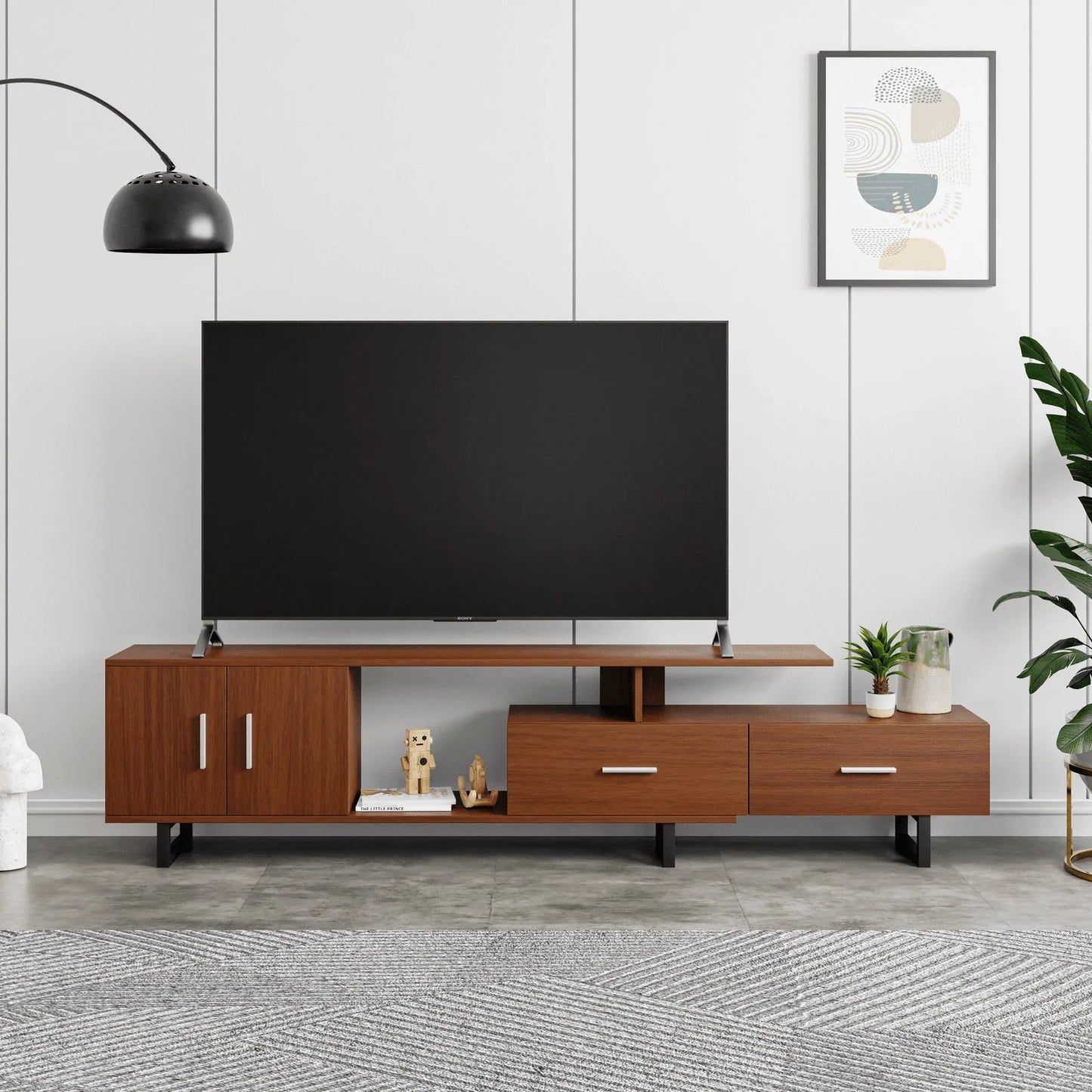 Avery Mid-Century Modern TV Stand with MDF Cabinet and Powder Coated Steel Legs - Elax Furniture