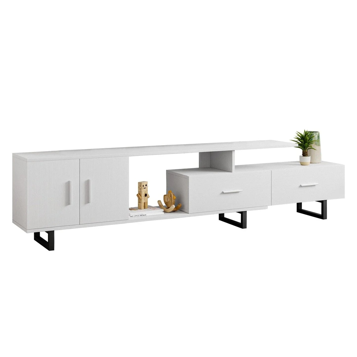 Avery Mid-Century Modern TV Stand with MDF Cabinet and Powder Coated Steel Legs - Elax Furniture