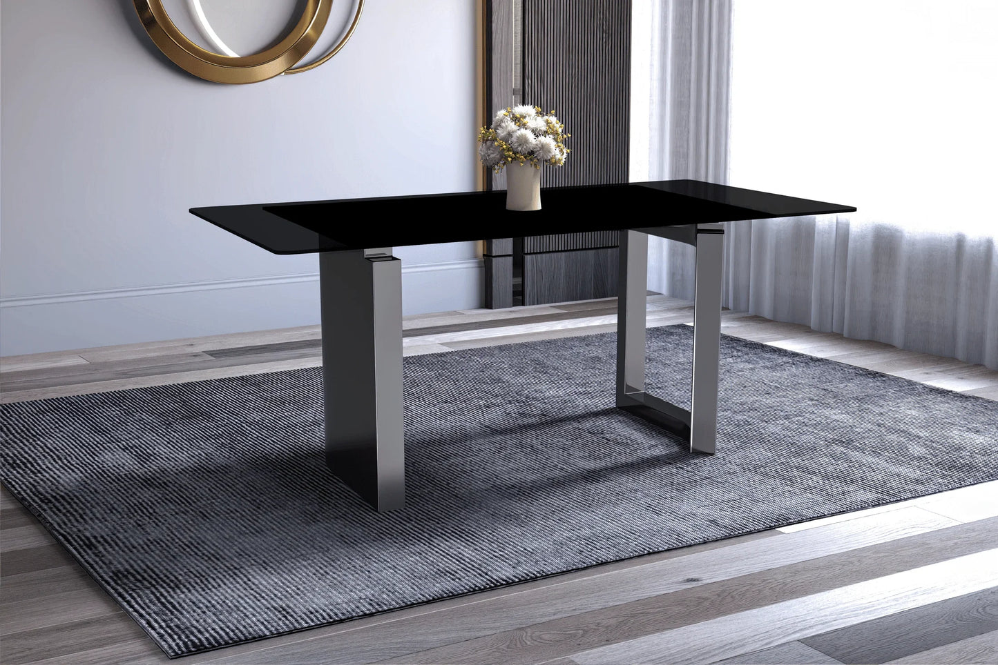 Astra Rectangular Dining Table with Stone/Glass Tabletop and Stainless-Steel Base - Elax Furniture