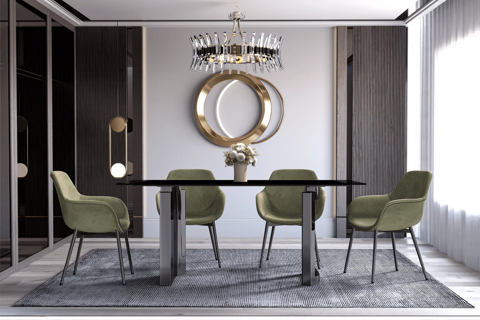 Astra Rectangular Dining Table with Stone/Glass Tabletop and Stainless-Steel Base - Elax Furniture