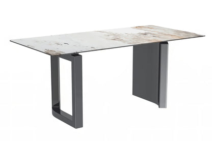 Astra Rectangular Dining Table with Stone/Glass Tabletop and Stainless-Steel Base - Elax Furniture