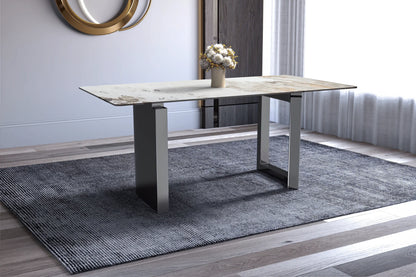 Astra Rectangular Dining Table with Stone/Glass Tabletop and Stainless-Steel Base - Elax Furniture