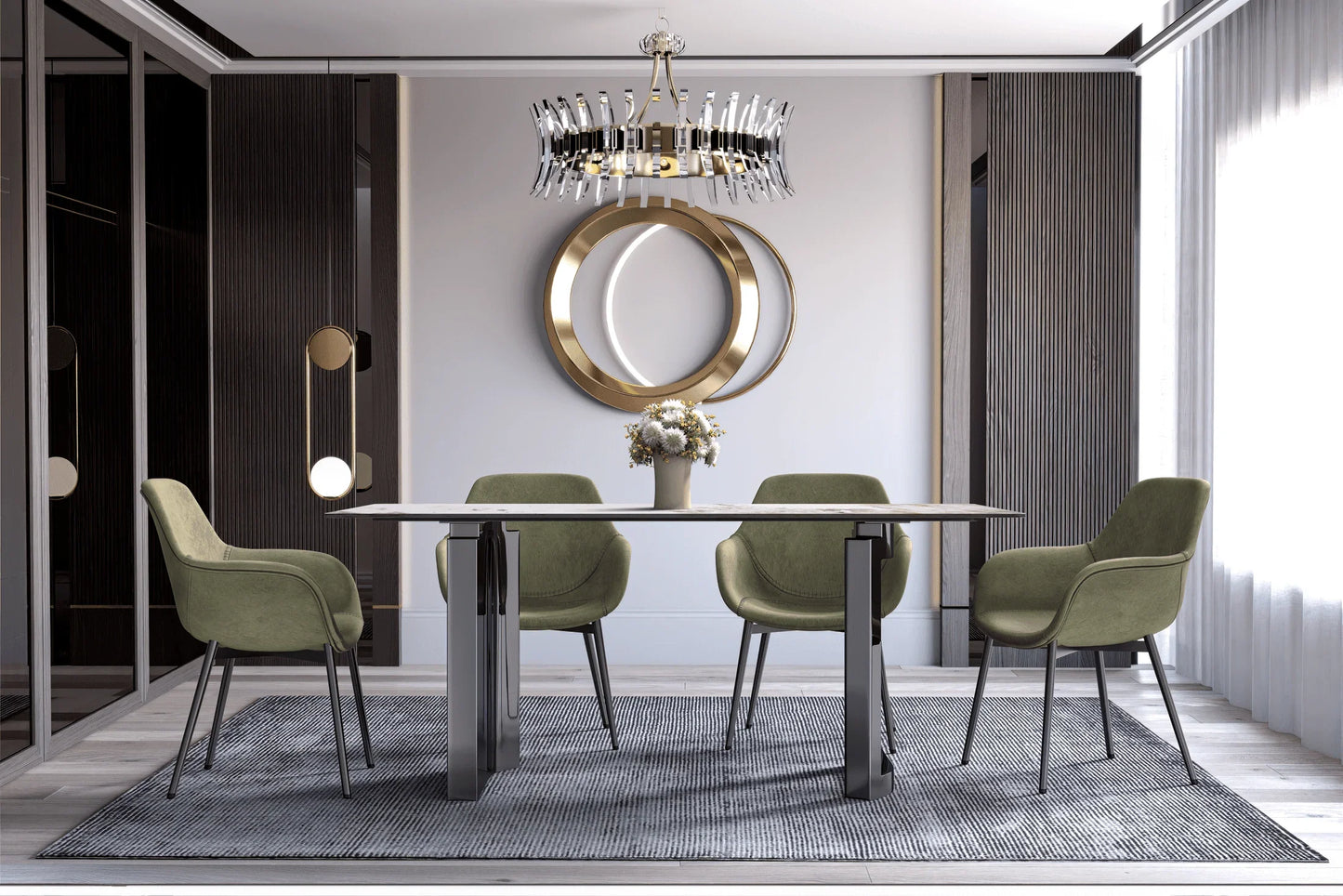 Astra Rectangular Dining Table with Stone/Glass Tabletop and Stainless-Steel Base - Elax Furniture