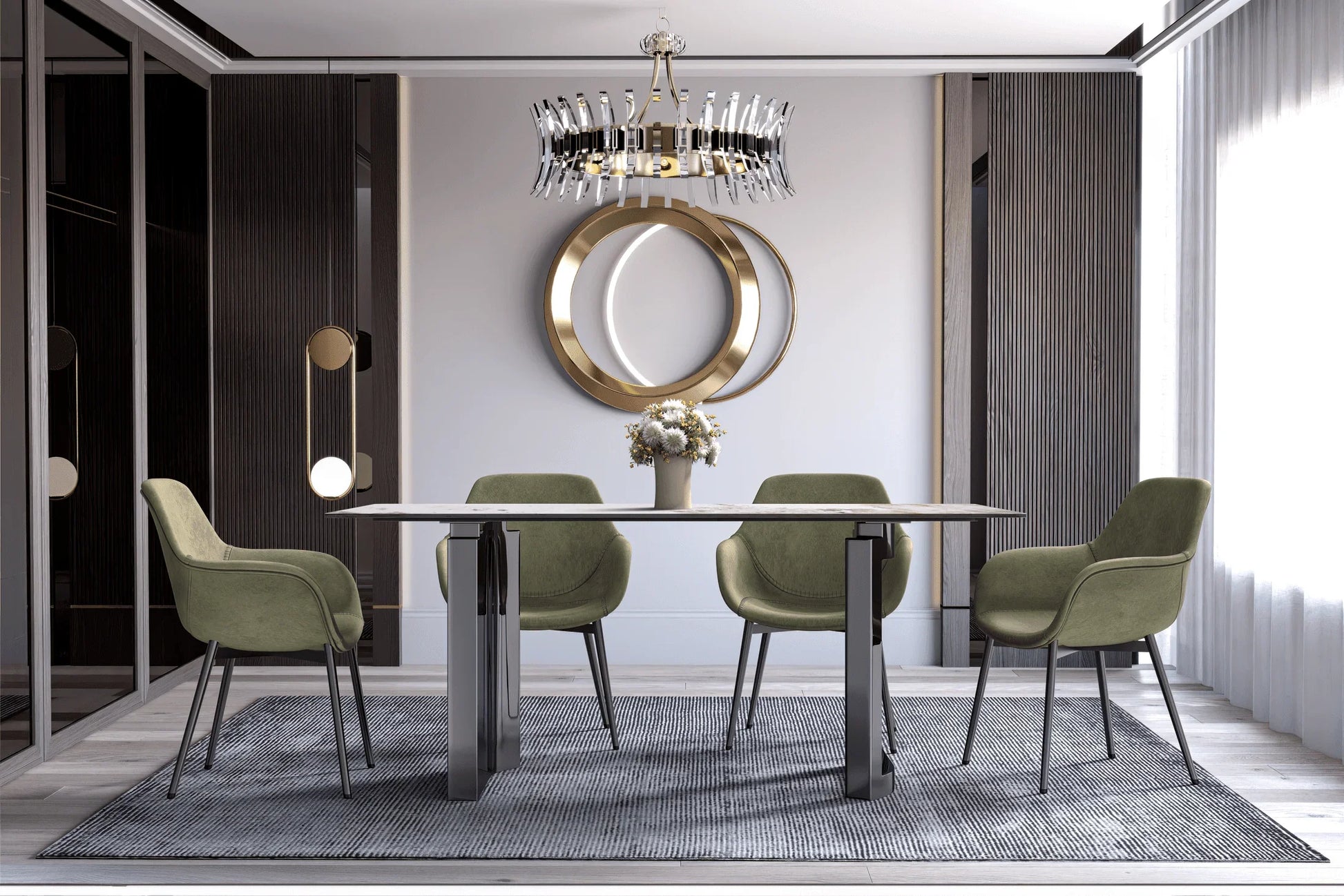 Astra Rectangular Dining Table with Stone/Glass Tabletop and Stainless-Steel Base - Elax Furniture