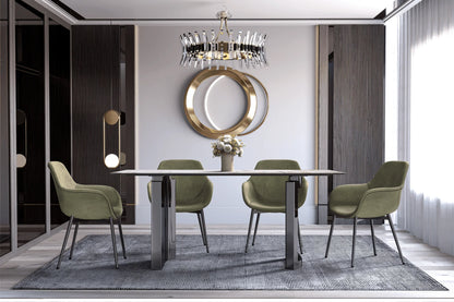 Astra Rectangular Dining Table with Stone/Glass Tabletop and Stainless-Steel Base - Elax Furniture