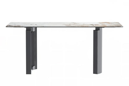 Astra Rectangular Dining Table with Stone/Glass Tabletop and Stainless-Steel Base - Elax Furniture