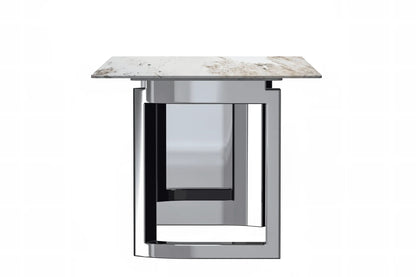 Astra Rectangular Dining Table with Stone/Glass Tabletop and Stainless-Steel Base - Elax Furniture
