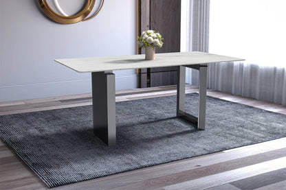 Astra Rectangular Dining Table with Stone/Glass Tabletop and Stainless-Steel Base - Elax Furniture