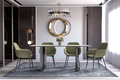 Astra Rectangular Dining Table with Stone/Glass Tabletop and Stainless-Steel Base - Elax Furniture