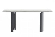 Astra Rectangular Dining Table with Stone/Glass Tabletop and Stainless-Steel Base - Elax Furniture
