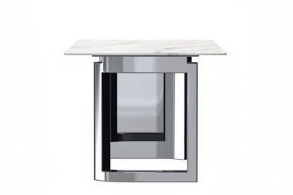 Astra Rectangular Dining Table with Stone/Glass Tabletop and Stainless-Steel Base - Elax Furniture