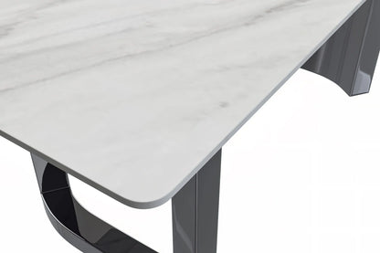 Astra Rectangular Dining Table with Stone/Glass Tabletop and Stainless-Steel Base - Elax Furniture