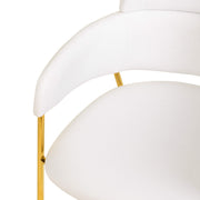 Axis Upholstered Dining Chair with Curved Open-Back and Arms and Black/Gold Stainless Steel Legs Gold Polyester White Dining Chair Leisuremod