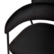 Axis Upholstered Dining Chair with Curved Open-Back and Arms and Black/Gold Stainless Steel Legs Black Velvet Black Dining Chair Leisuremod