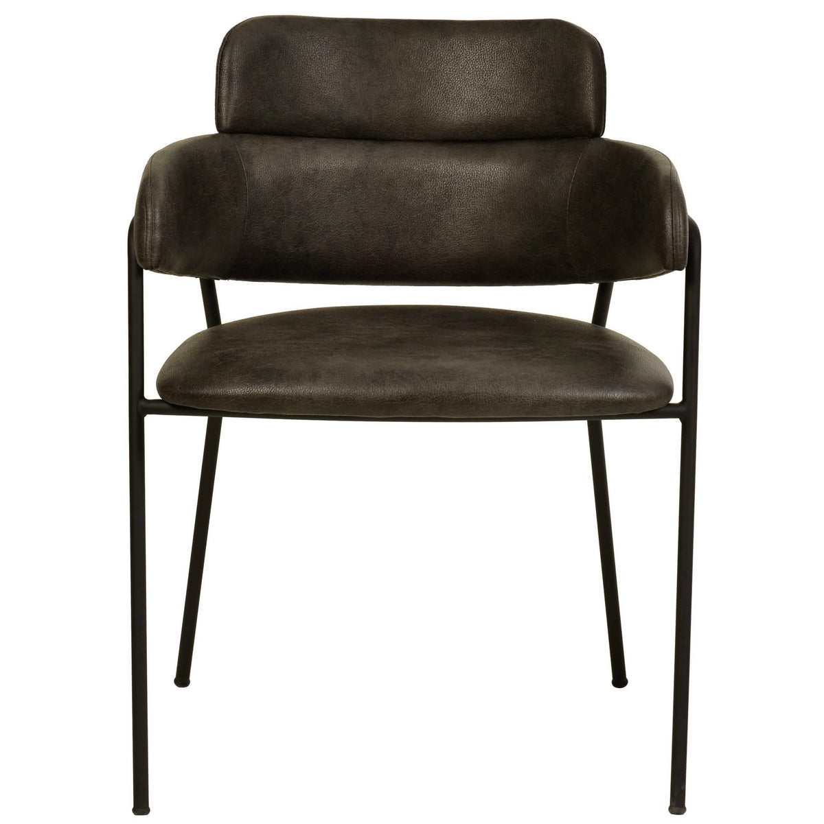 Axis Upholstered Dining Chair with Curved Open-Back and Arms and Black/Gold Stainless Steel Legs Black Leather Charcoal Dining Chair Leisuremod