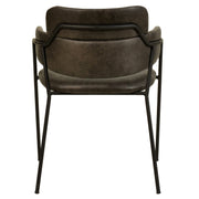 Axis Upholstered Dining Chair with Curved Open-Back and Arms and Black/Gold Stainless Steel Legs Black Leather Charcoal Dining Chair Leisuremod